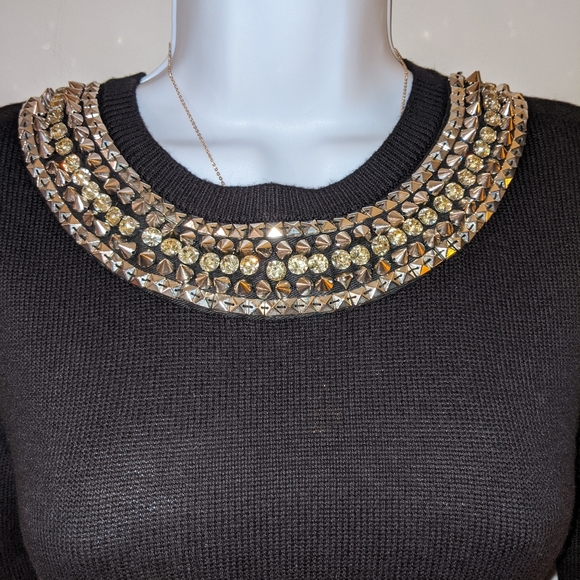 Michael Kors Sweater Dress Black Scoop Neck Beaded Neckline - Picture 3 of 5